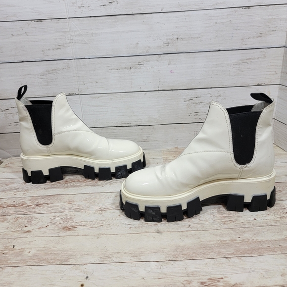 Prada Monolith white patent leather lug sole Chelsea boots - Picture 11 of 13
